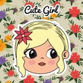 Cute girl head character with floral frame Royalty Free Stock Photo