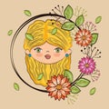 Cute girl head character with floral frame Royalty Free Stock Photo