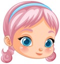 Cute girl head with pink hair colour