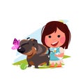 Cute girl with her dog. pet lover concept. dachshund- vector Royalty Free Stock Photo