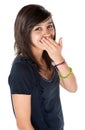 Cute girl hiding her braces Royalty Free Stock Photo