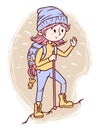 cute girl with hiking equipment illustration