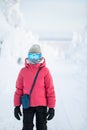 Cute girl hiking in snowshoes Royalty Free Stock Photo