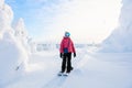 Cute girl hiking in snowshoes Royalty Free Stock Photo