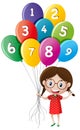 Cute girl holding balloons with numbers