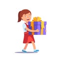 Cute girl holding big ribbon bow wrapped gift box Royalty Free Stock Photo