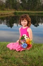 Cute girl holding flower bouqet