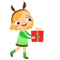 Cute girl holding gift box. Christmas kids series. Happy New year children Royalty Free Stock Photo