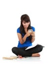 Cute Girl Holding handphone Royalty Free Stock Photo