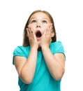 Cute girl is holding her face in astonishment Royalty Free Stock Photo