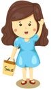 Cute girl holding sale bag Royalty Free Stock Photo