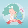 Cute girl holding world love environment ecology