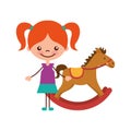 Cute girl with horse wooden character icon