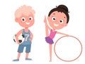 Cute girl with hula hoop and boy with soccer ball Royalty Free Stock Photo