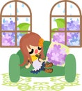 A cute girl and hydrangeas Royalty Free Stock Photo