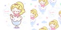 Cute girl ice cream cartoon seamless pattern illustrations, kawaii character vector
