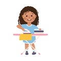 Cute Girl Ironing Clothes on Ironing Board, Kid Helping her Parents with Housework or Doing Household Chores Cartoon Royalty Free Stock Photo