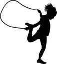 A cute girl jumping rope, body silhouette vector Royalty Free Stock Photo