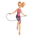 Cute girl jumping on the skipping rope