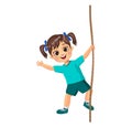 Cute girl kid climbing on rope Royalty Free Stock Photo