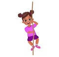 Cute girl kid climbing on rope Royalty Free Stock Photo