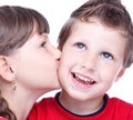 Cute girl kissing a blue eyed boy Royalty Free Stock Photo