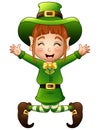 Cute girl leprechaun cartoon jumping