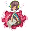 Cute girl is listening music.