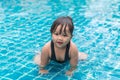 Cute girl or little child playing in swimming pool happily Royalty Free Stock Photo