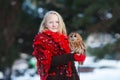 Cute girl with little owl Royalty Free Stock Photo