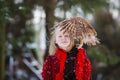 Cute girl with little owl Royalty Free Stock Photo