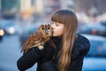 Cute girl with little owl Royalty Free Stock Photo