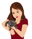 Cute girl and cute little puppy , girl, girl  human, animal, animals  pet owner , pet  illustration Royalty Free Stock Photo