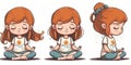 Cute girl in lotus pose practicing yoga side pose, cartoon style