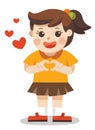 A Cute Girl making heart shape with her hands. Isolated vector.