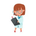 Cute Girl in Medical Wear Standing and Holding Clip Board Vector Illustration Royalty Free Stock Photo