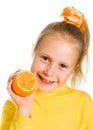 Cute girl with an orange in his hand Royalty Free Stock Photo