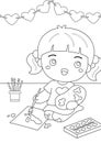 Cute Girl Painting Activity Coloring Pages for Kids and Adult Royalty Free Stock Photo