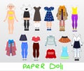 Cute girl Paper Doll with Set of Clothes and Shoes