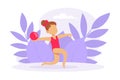 Cute Girl Performing Gymnastic Exercise with Ball, Gymnast Girl Taking Part in Rhythmic Gymnastics Competitions Cartoon