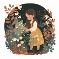 Cute girl picking flowers. Vector abstract illustration. Royalty Free Stock Photo