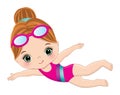 Vector Cute Little Girl Learning to Swim