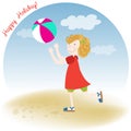 Cute girl play the ball , Summer holiday poster