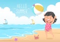 cute girl playing beach ball hello summer Royalty Free Stock Photo