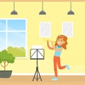 Cute Girl Playing Flute, Kid Education and Hobby Cartoon Style Vector Illustration