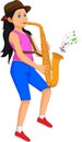 Cute girl playing saxophone cartoon