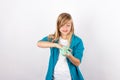 Cute girl playing with slime looks like gunk Royalty Free Stock Photo