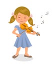 Cute girl playing the violin. Isolated character girl with a violin on a white background. Royalty Free Stock Photo