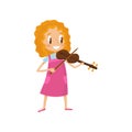 Cute girl playing violin, talented little musician character with musical instrument cartoon vector Illustration on a Royalty Free Stock Photo