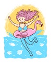 Cute girl playing water vector illustration